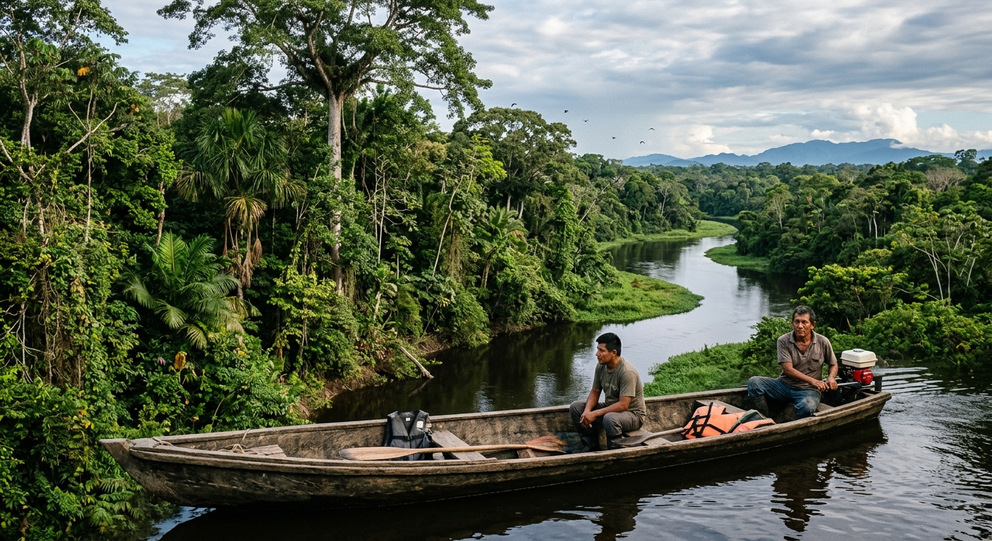 Bosque amazónico del Perú al amanecer